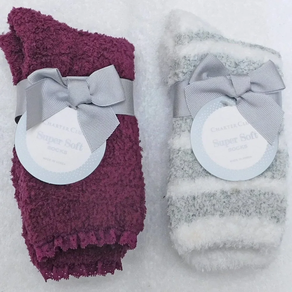 𝅺F112 Women's 2 PK Lace-Trim Supersoft Butter Socks